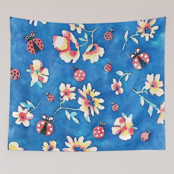 Item preview, Ladybugs and Flowers True Blue Pattern designed and sold by MediaArtbyMara.