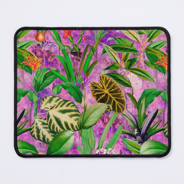 Item preview, Exotic tropical foliage, leaves and flowers tropical pattern, botanical illustration, pink purple floral illustration designed and sold by ZeinabTaha.