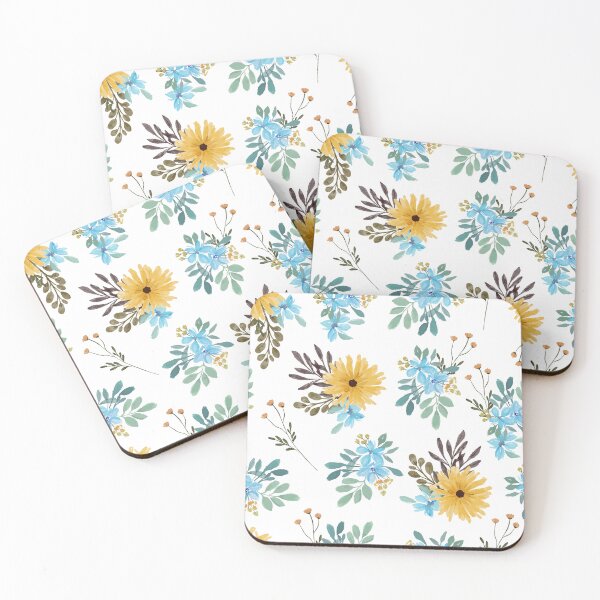 Item preview, Blue and yellow chrysanthemum and forget-me-not meadow flowers pattern designed and sold by PeacefulArtUkr.