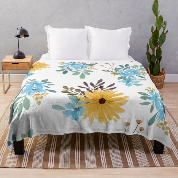 Item preview, Blue and yellow chrysanthemum and forget-me-not meadow flowers pattern designed and sold by PeacefulArtUkr.