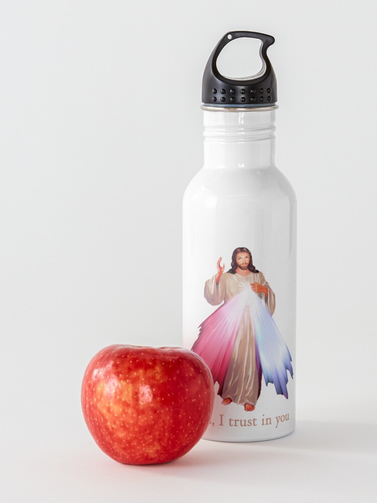 Alternate view of Jesus I trust you Divine Mercy Image (transparent background design) Water Bottle