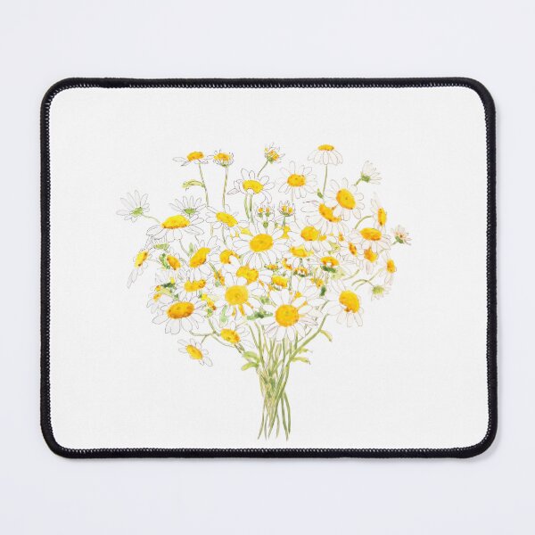 Aperçu de l'œuvre Bouquet de marguerites blanches Margaret peintes à la main à l'aquarelle et à l'encre créée et vendue par ColorandColor.