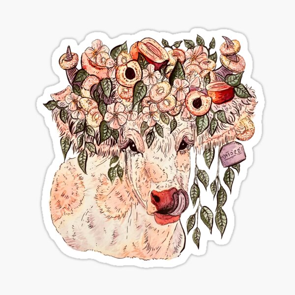 Vista previa del artículo con la obra «Ilustración de pintura de acuarela de vaca de anillo de melocotón y melocotón», diseñado y vendido por Abigaillynnarts.