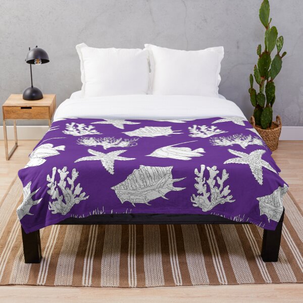 Item preview, Marine life, white on purple pattern. designed and sold by seacreaturesDes.