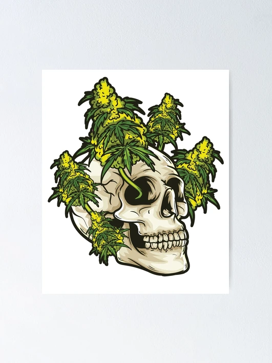 Skull with weed growing out of it