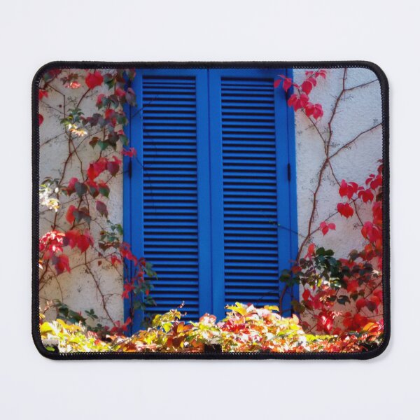 Item preview, Red Leaves, Blue Wooden Window, Window Blinds, Mediterranean Culture, Architecture, Building Exterior designed and sold by branaghbel.