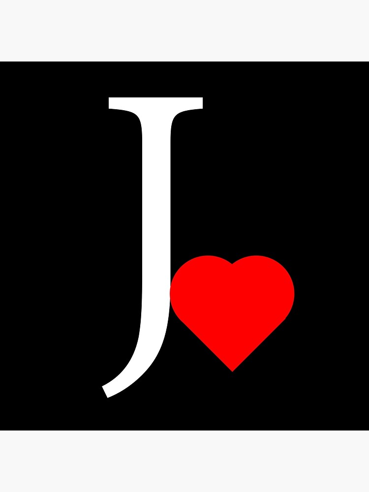 White Letter J with a red heart | Inittial letter J | Art Board Print