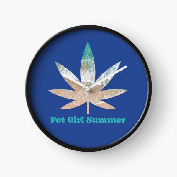 Pot Girl Summer Weed Leaf Beach at Summer Ocean Wave Pattern - For Stoners/Smokers 420/Weed/Marijuana/Cannabis/Pot Lovers Clock