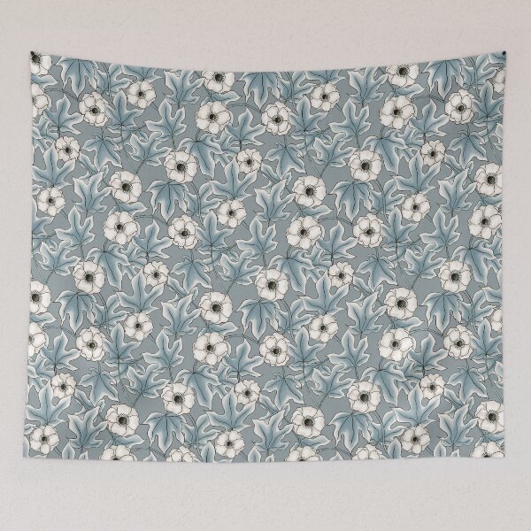Item preview, Anemones and ivy leaves blue pattern designed and sold by RoseMaryWP.