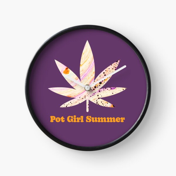 Pot Girl Summer Weed Leaf Beach at Summer Rainbow Seafoam Pattern - For Stoners/Smokers 420/Weed/Marijuana/Cannabis/Pot Lovers Clock