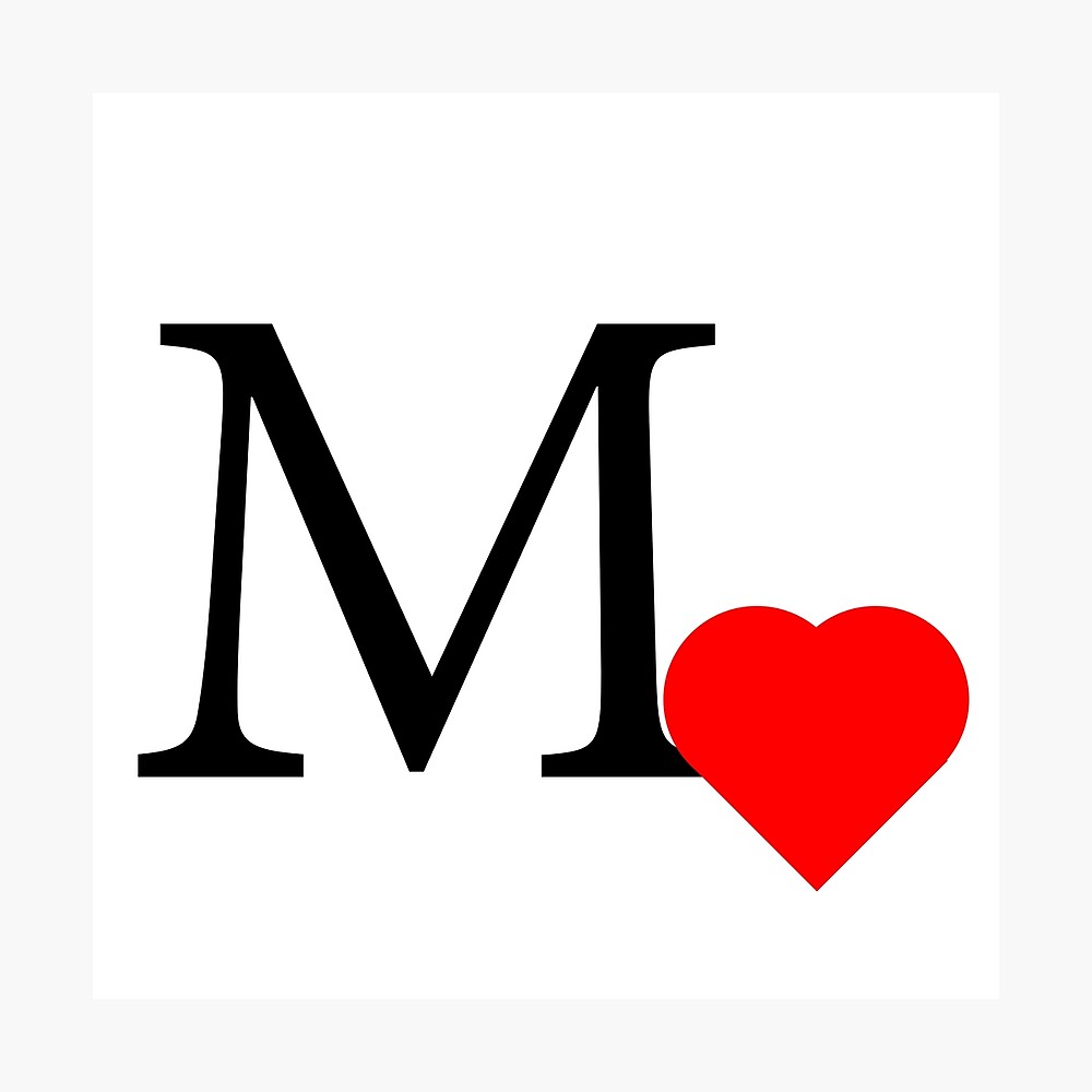 Letter M with a red heart | Initial M with a heart