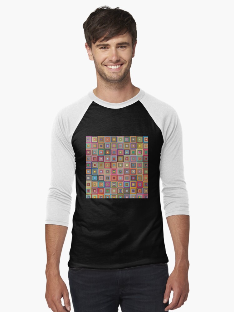 Thumbnail 1 of 3, Baseball ¾ Sleeve T-Shirt, Retro Squares Abstract Geometric designed and sold by DigitalChickHub.