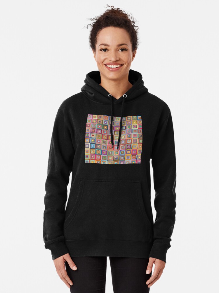 Thumbnail 2 of 5, Pullover Hoodie, Retro Squares Abstract Geometric designed and sold by DigitalChickHub.