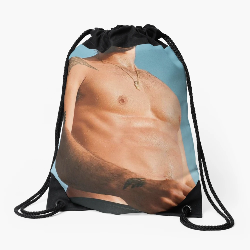 Handsome sexy guy, attractive man at the beach, erotic male nude |  Drawstring Bag