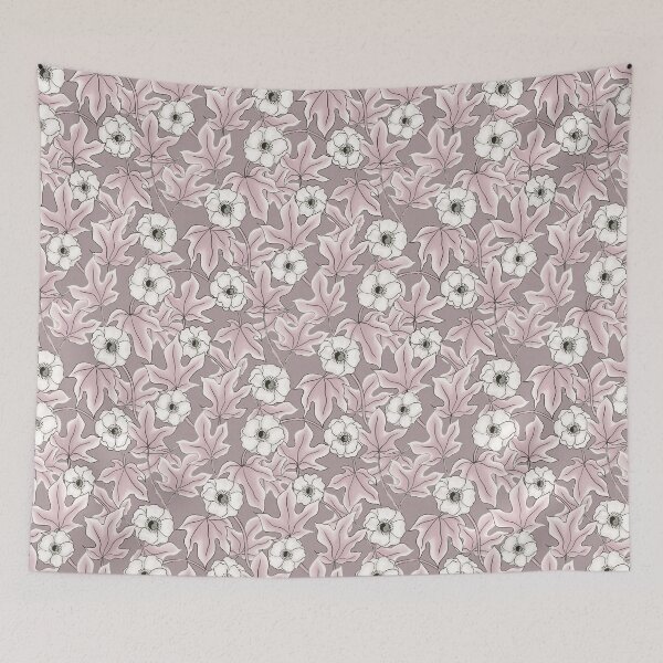 Item preview, Anemones and ivy leaves pattern pink designed and sold by RoseMaryWP.