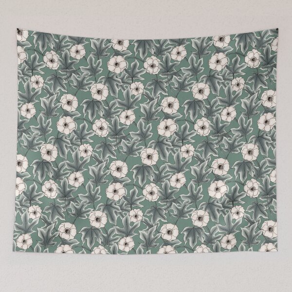 Item preview, Anemones and ivy leaves pattern green designed and sold by RoseMaryWP.