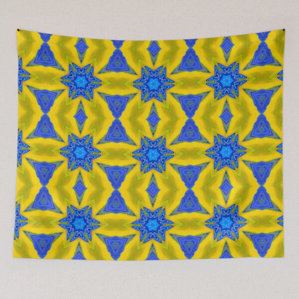 Item preview, Blue and yellow abstract psychedelic floral design designed and sold by Coexist In Tee's .