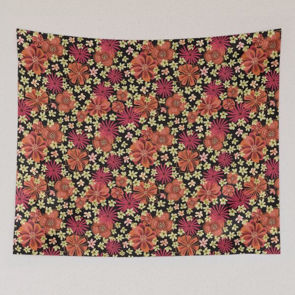 Item preview, Black orange and pink daisy ditsy  designed and sold by SisterlyLove.