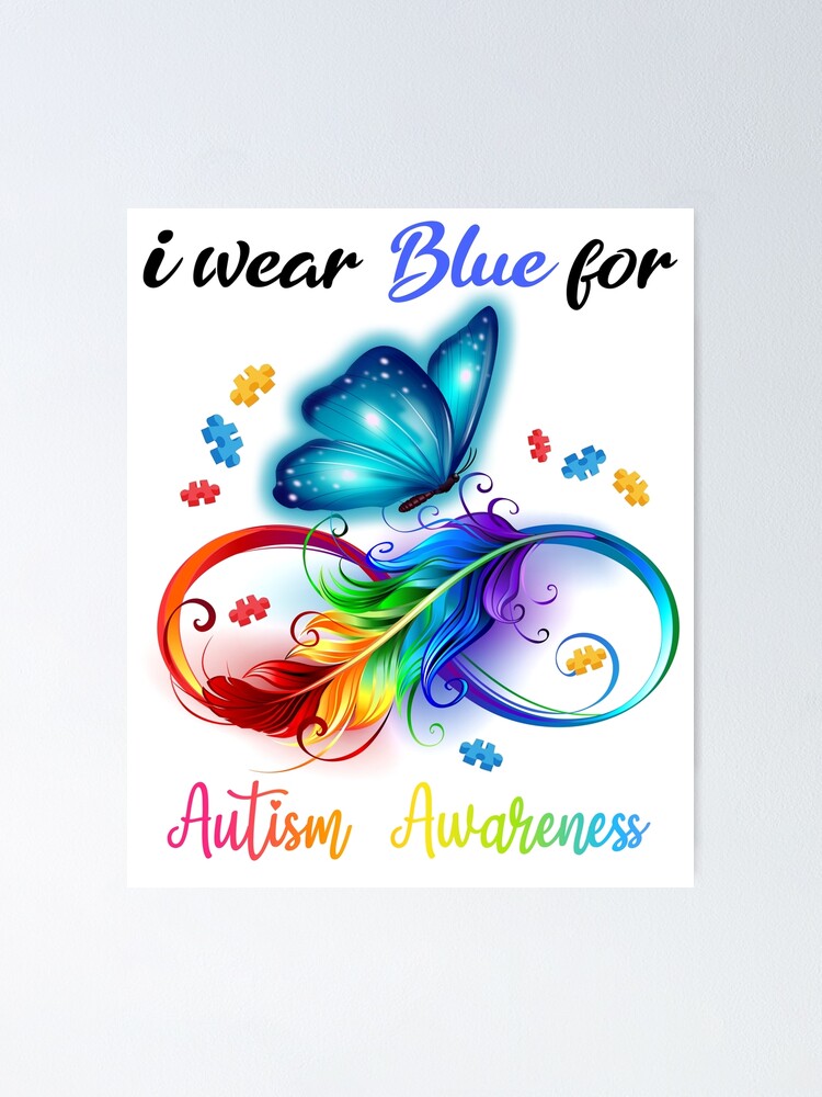 Póster Llevo Azul Para El Autismo Símbolo Del Infinito Del Autismo Mes Del Autismo Regalos 