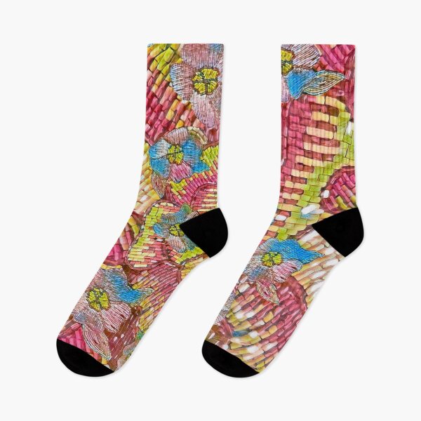 Item preview, Beaded Floral Motif in Spring Colors of Pastel Pink, Yellow and Blue designed and sold by MediaArtbyMara.