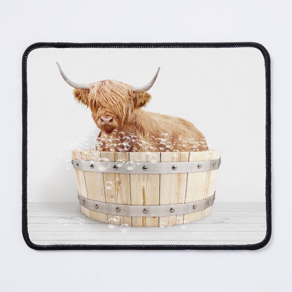 Item preview, Highland Cow in Wooden Bathtub, Cow Taking a Bath, Cow Bathing, Bathtub Animal Art Print By Synplus designed and sold by synplus.