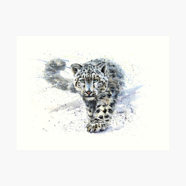 Snow leopard watercolor Art Print