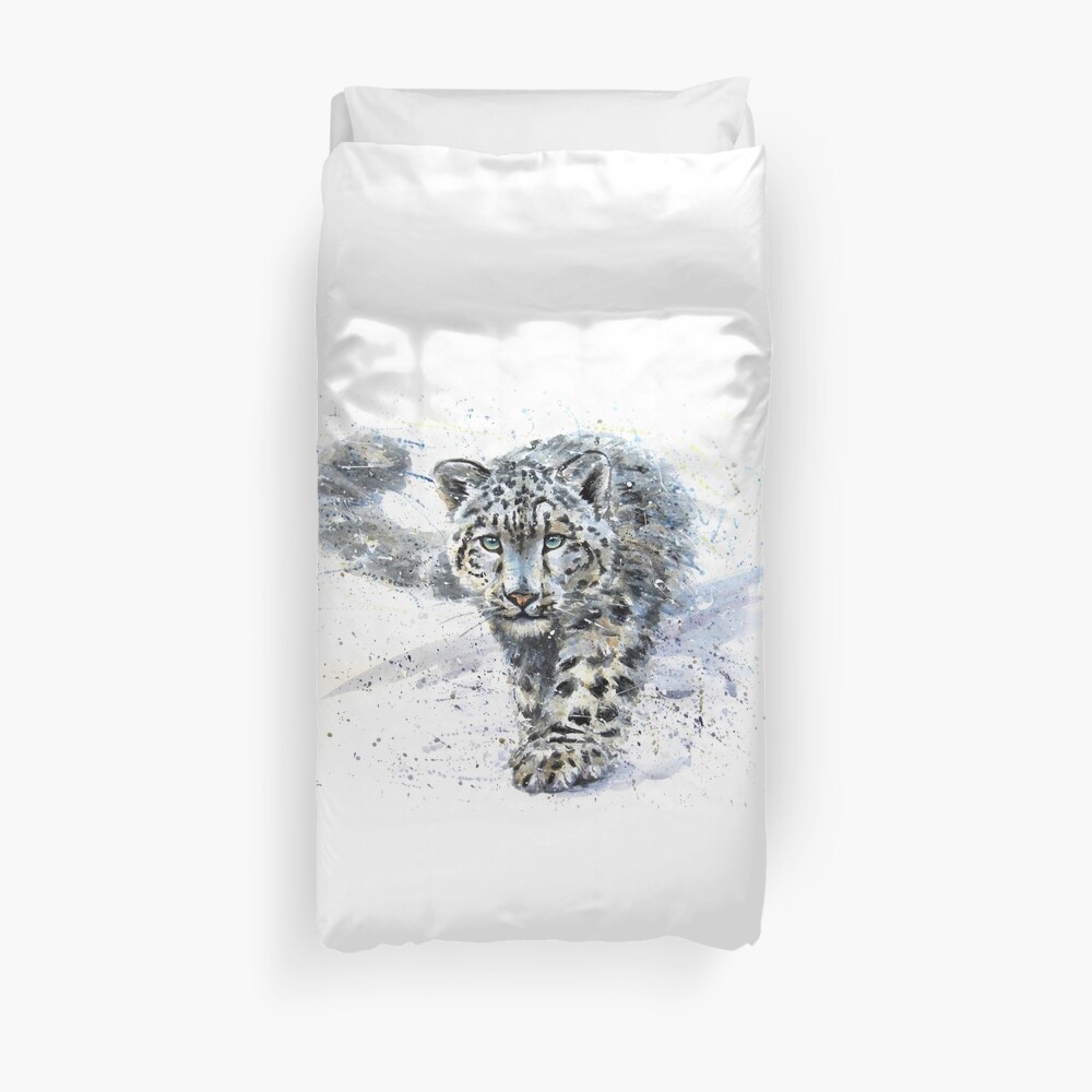 Snow leopard watercolor Duvet Cover