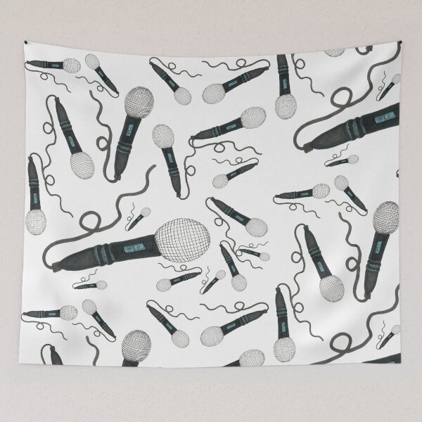 Item preview, Mic Drop Hand Drawn Pattern White Background Pop Music Vintage Retro Microphone designed and sold by H3designs.