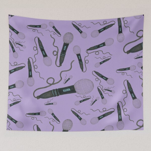 Item preview, Mic Drop Hand Drawn Pattern Indigo Purple Blue Background Pop Music Vintage Retro Microphone designed and sold by H3designs.
