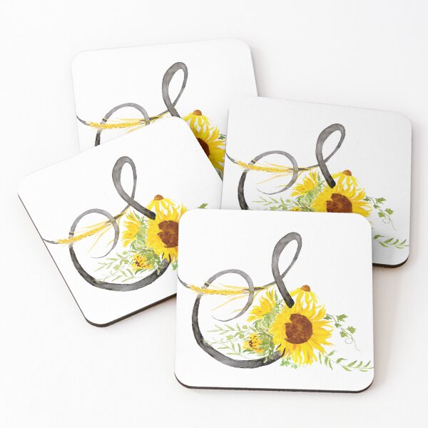 Item preview, hand painted letter S calligraphy sunflower watercolor designed and sold by ColorandColor.
