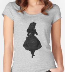 Alice im Wunderland, schwarze Bild-Silhouette Tailliertes Rundhals-Shirt