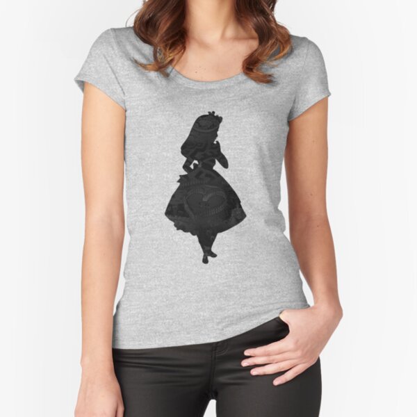 Alice - Black Picture Silhouette Fitted Scoop T-Shirt
