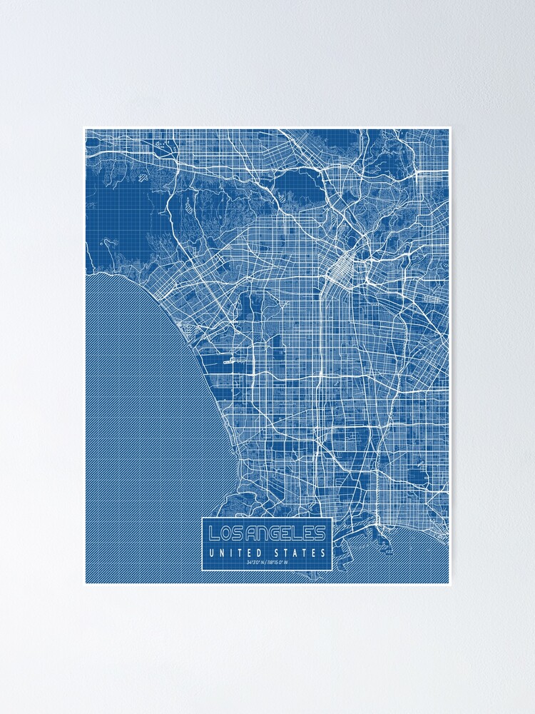 "Los Angeles City Map of California, USA Blueprint" Poster by deMAP