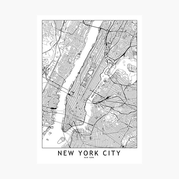 New York White Map Photographic Print