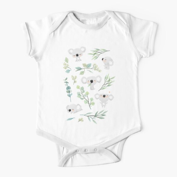 Koala and Eucalyptus Pattern Short Sleeve Baby One-Piece