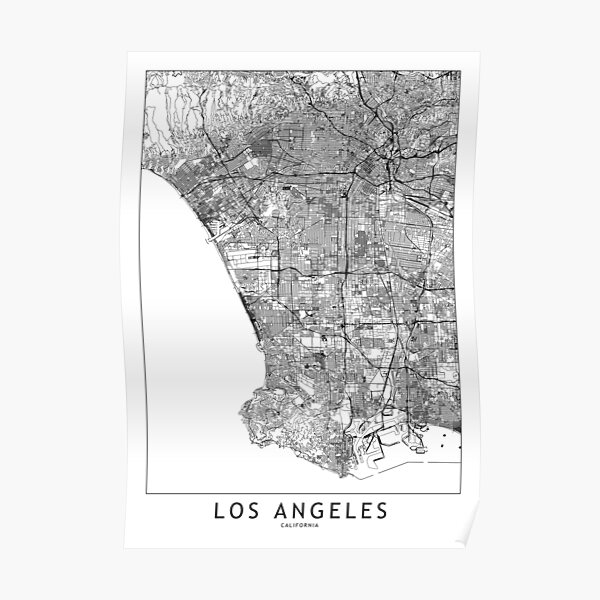 Los Angeles White Map Poster