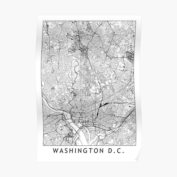 Washington D.C. White Map Poster