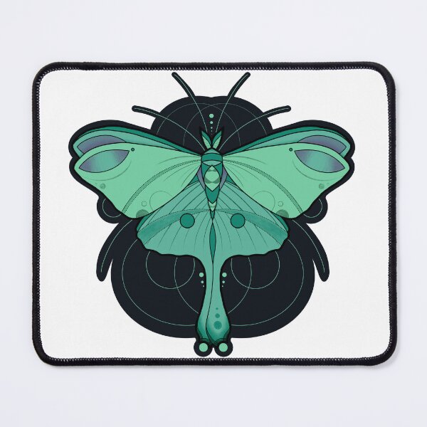 Item preview, Magical Forrest Mint Green Moth with Black Space Background Cottagecore designed and sold by marie-inks.