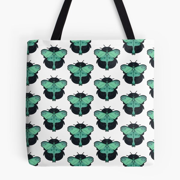 Item preview, Magical Forrest Mint Green Moth with Black Space Background Cottagecore designed and sold by marie-inks.