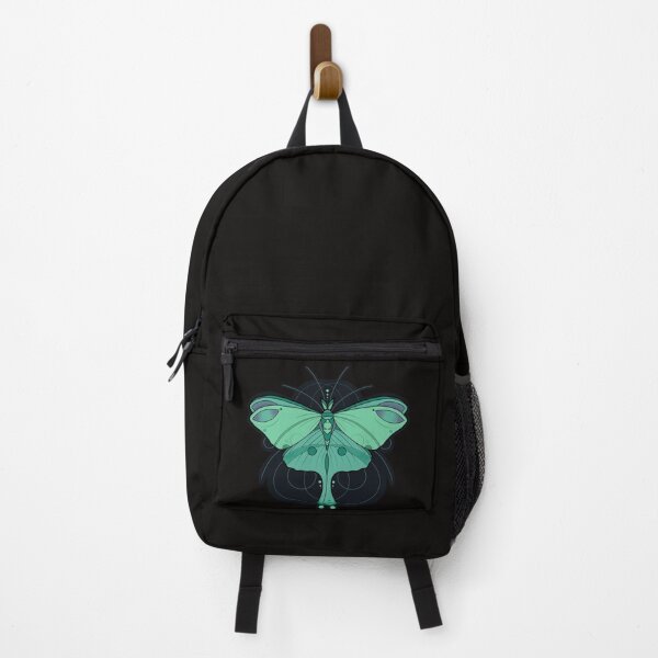Item preview, Magical Forrest Mint Green Moth with Black Space Background Cottagecore designed and sold by marie-inks.
