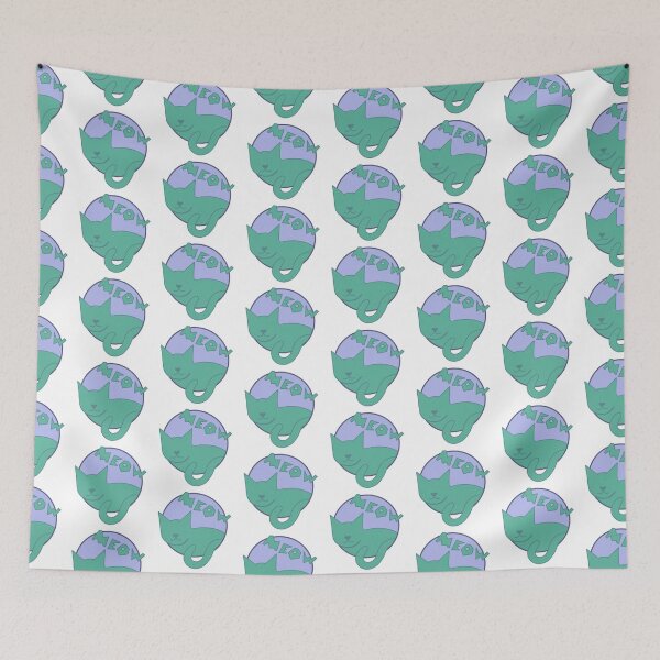 Item preview, Meow Green Kitten with Purple Circle Retro Vintage 1980s designed and sold by marie-inks.