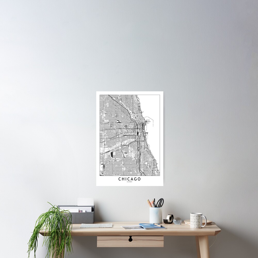 Chicago White Map Poster