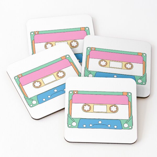 Item preview, Green Orange Pink Yellow and Blue Cassette Tape Retro Vintage Music 1980s 1990s designed and sold by marie-inks.