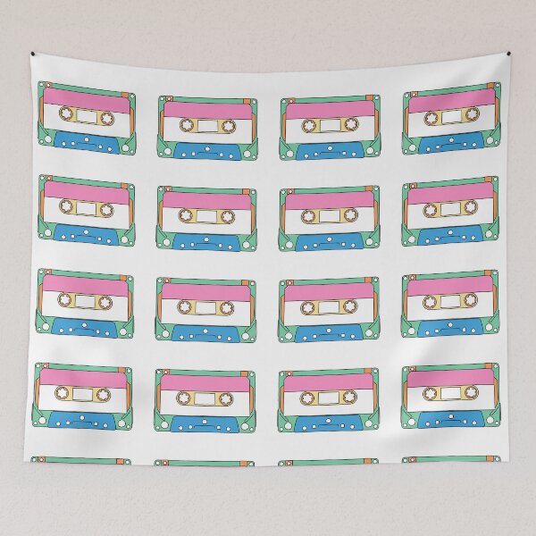 Item preview, Green Orange Pink Yellow and Blue Cassette Tape Retro Vintage Music 1980s 1990s designed and sold by marie-inks.