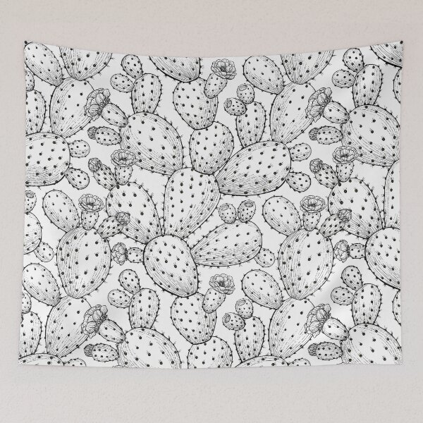Item preview, Flowering opuntia in black and white designed and sold by Katerina Mitkova Kirilova.