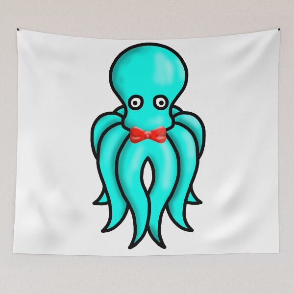 Item preview, light blue octopus with bow designed and sold by octo-PS.