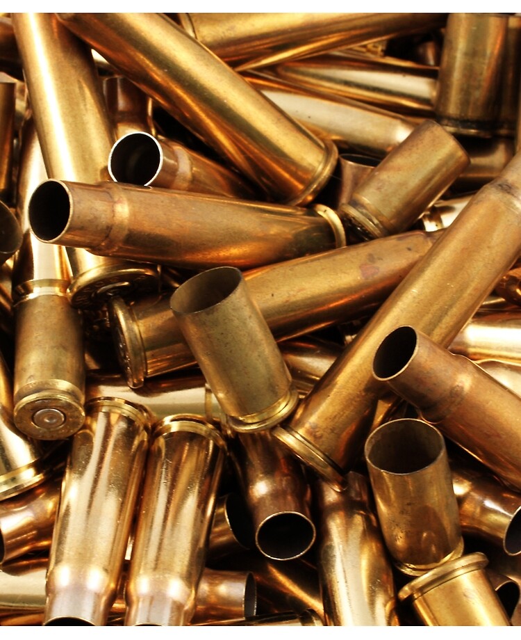 Empty, used, assorted, spent brass bullet casings Photographic Print for  Sale by tethysimaging