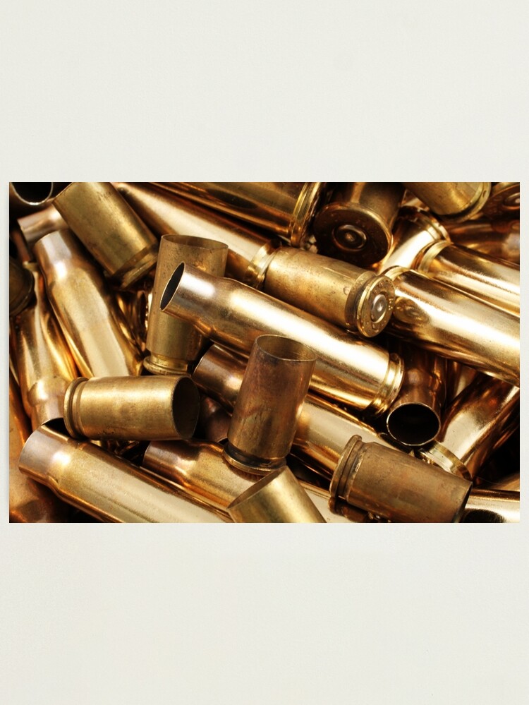 Empty, used, assorted, spent brass bullet casings | Photographic Print