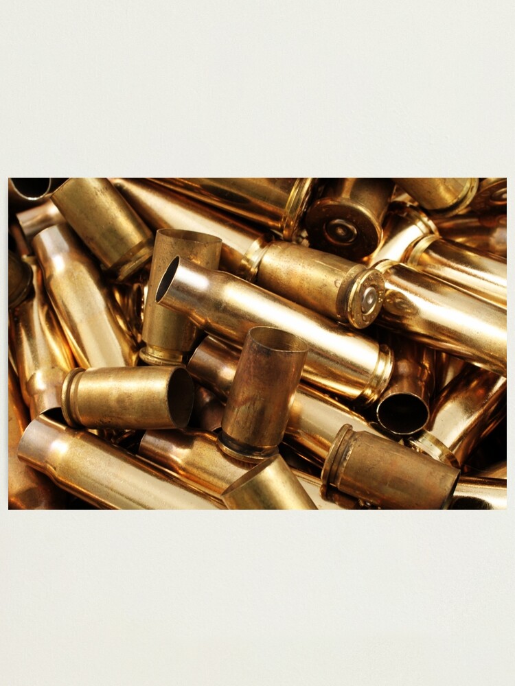 Empty, used, assorted, spent brass bullet casings | Photographic Print