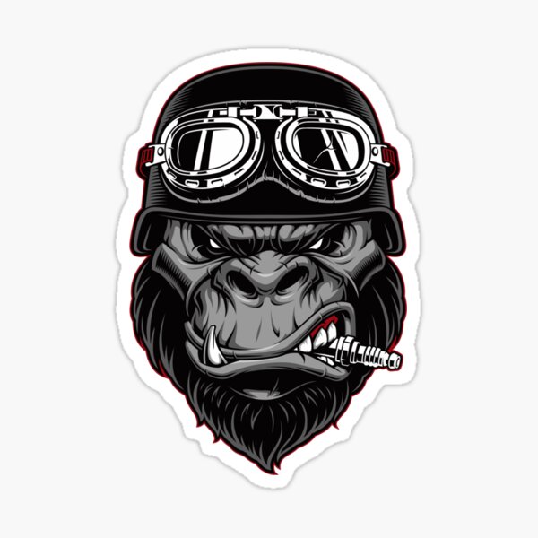 Gorilla In Motorcycle Helmet Sticker Decal - 4 Pack For Toolbox, Laptop, Car Bumper